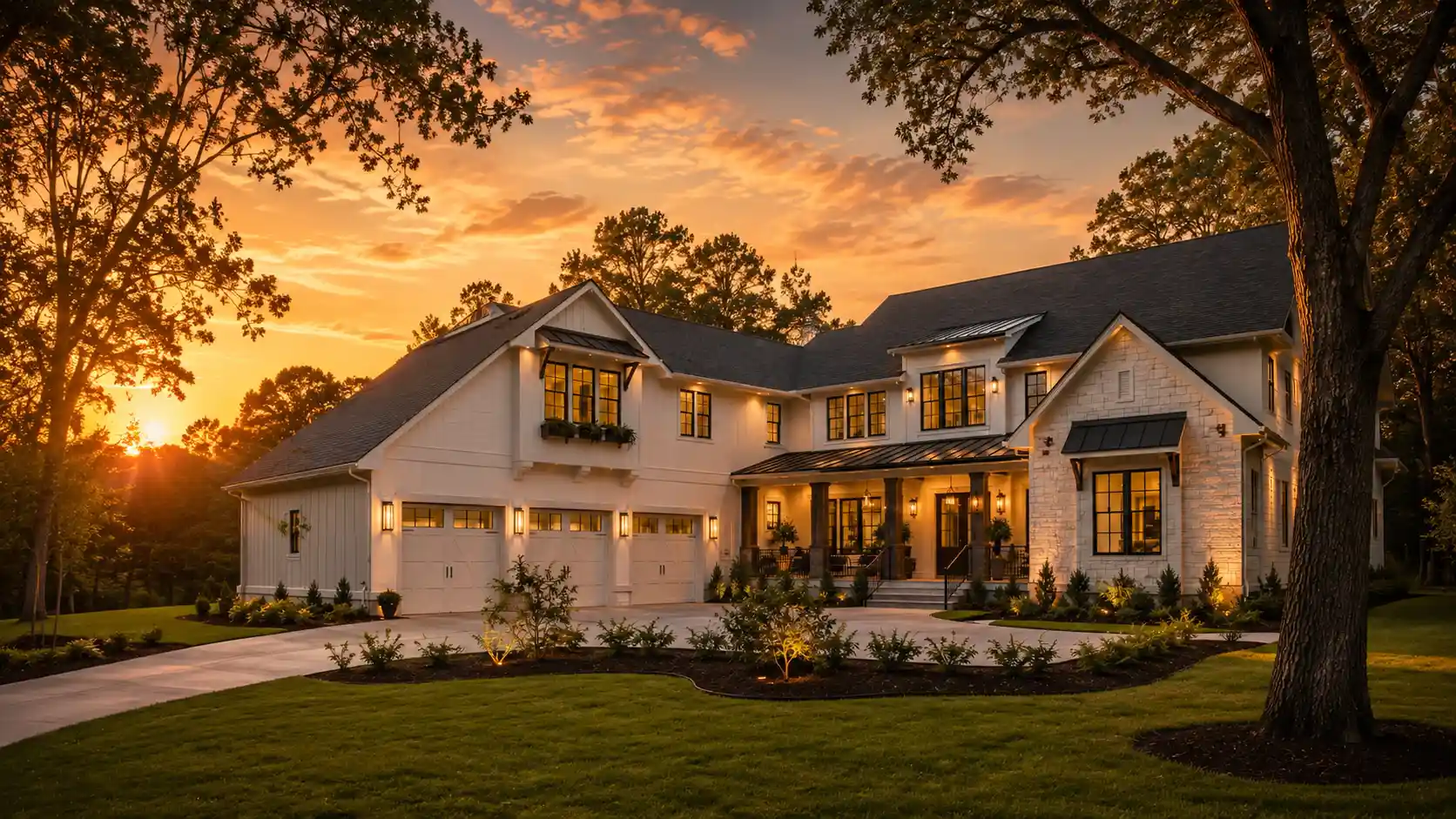 Custom Lowcountry home with a wide front porch beneath mature live oak trees