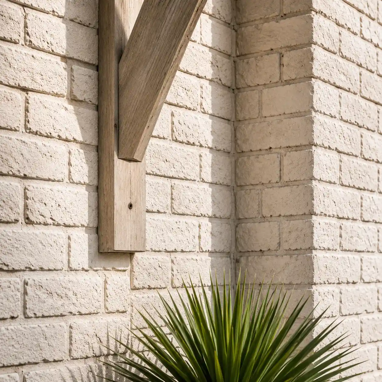 Limestone wall and timber architectural detail on a Lowcountry home