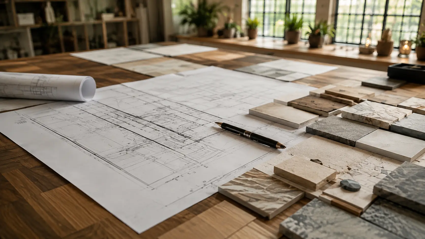 Custom home architectural plans and material selections for a Hilton Head residential construction project