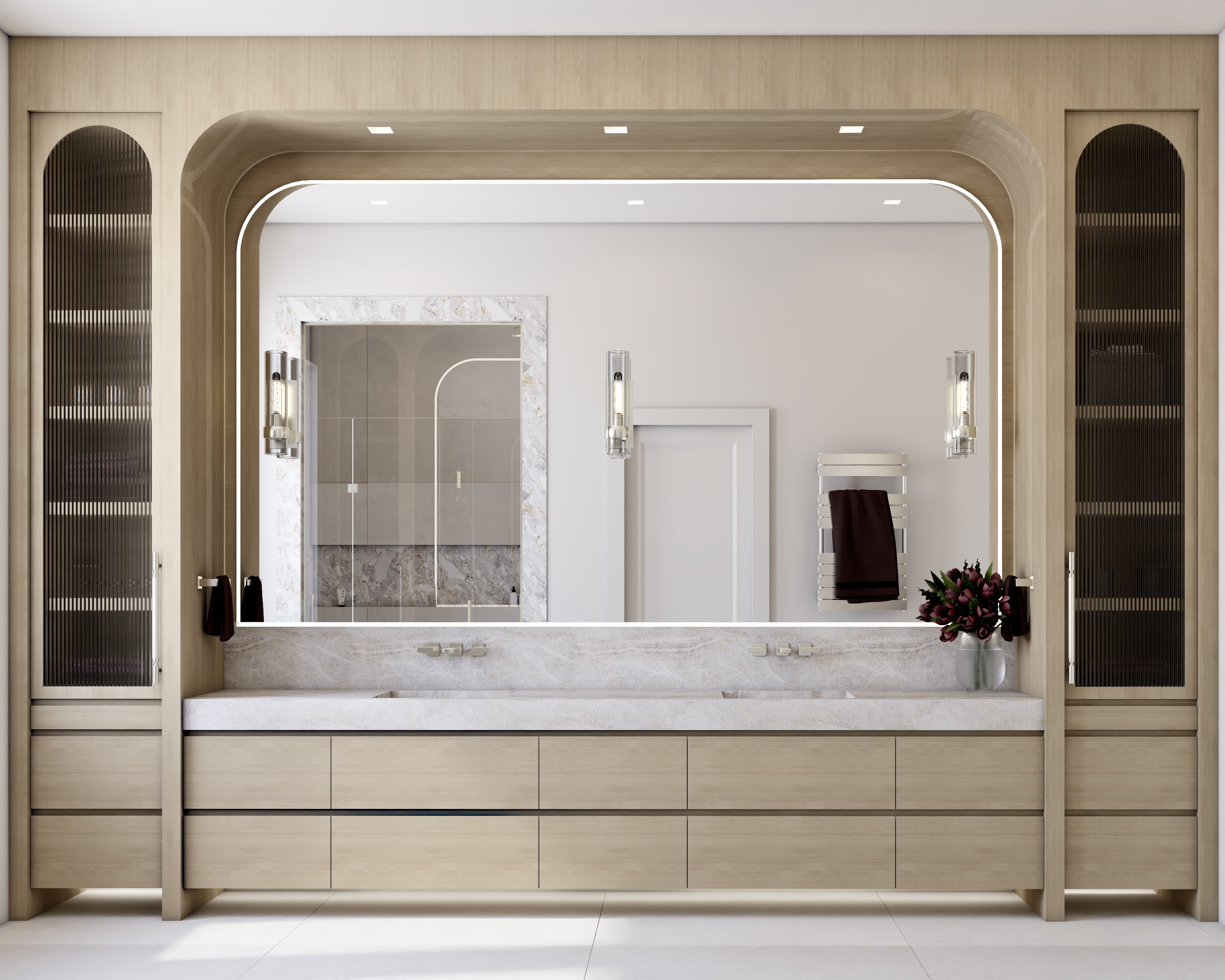 custom vanity, and built-in storage