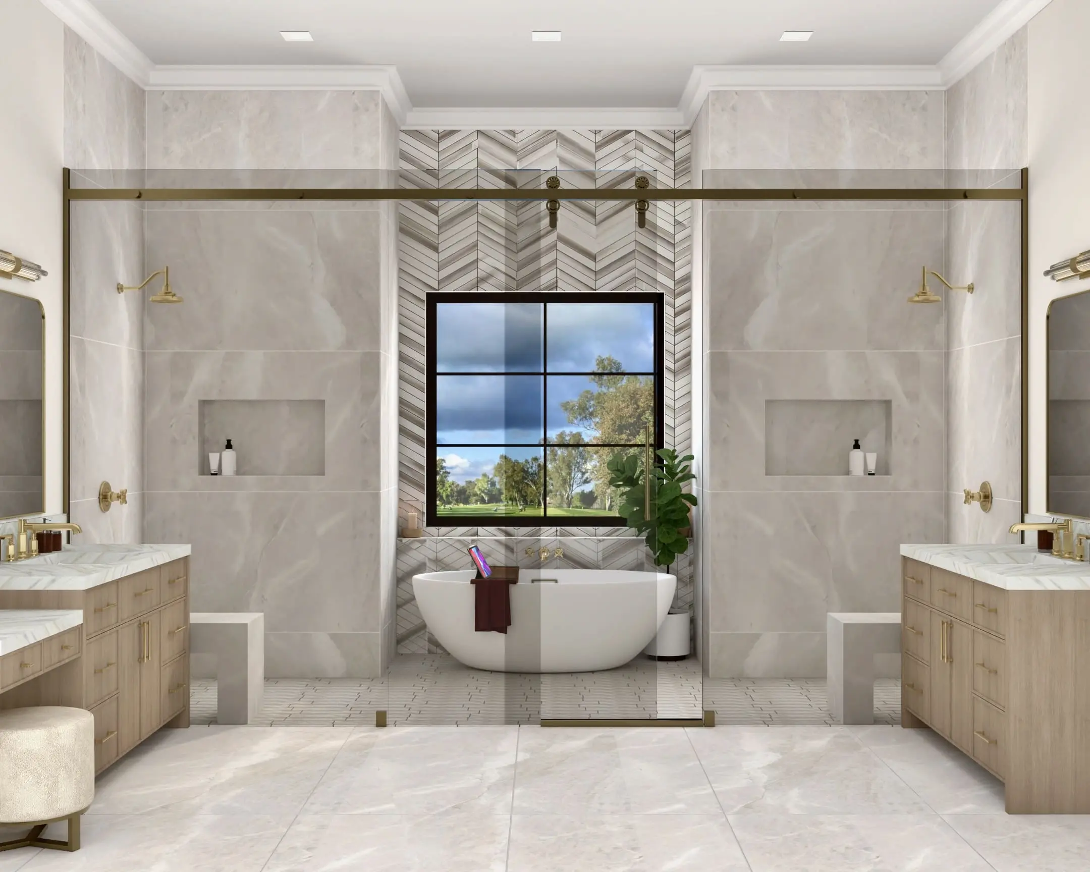 Coastal Craft bathroom vanity with warm wood cabinetry
