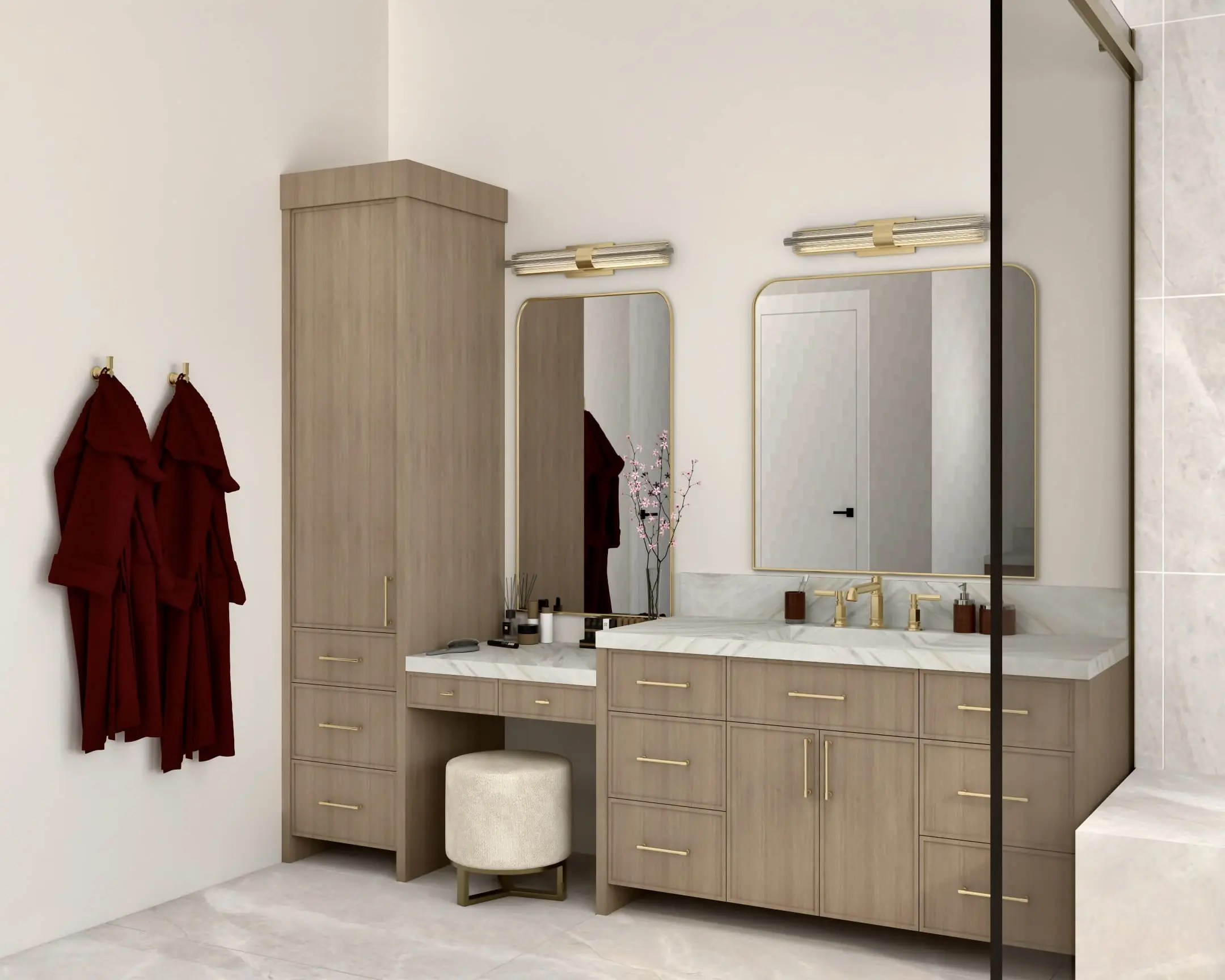 Coastal Craft guest bathroom with black-framed shower