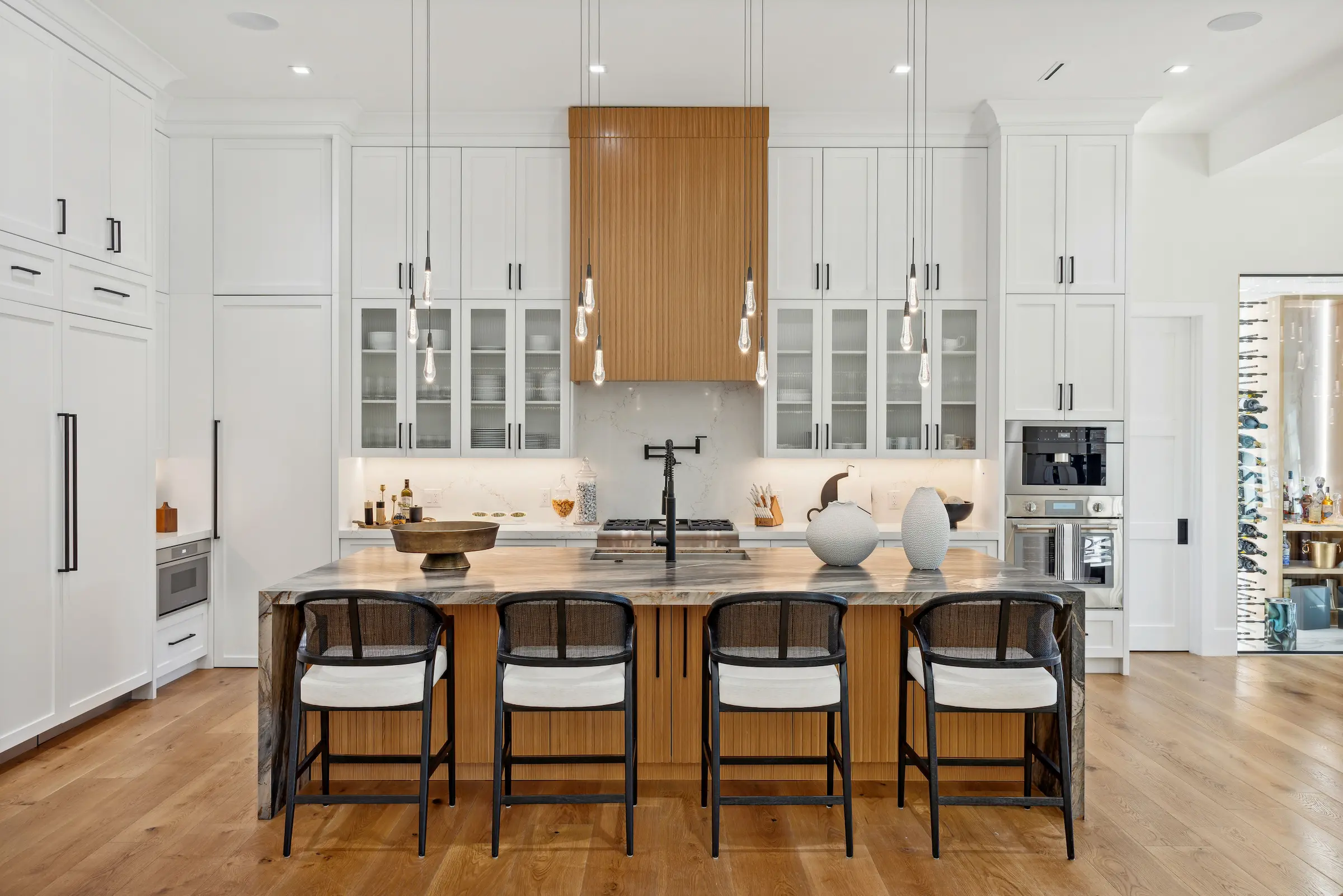 Timber & Tone completed dining room with chandelier and windows