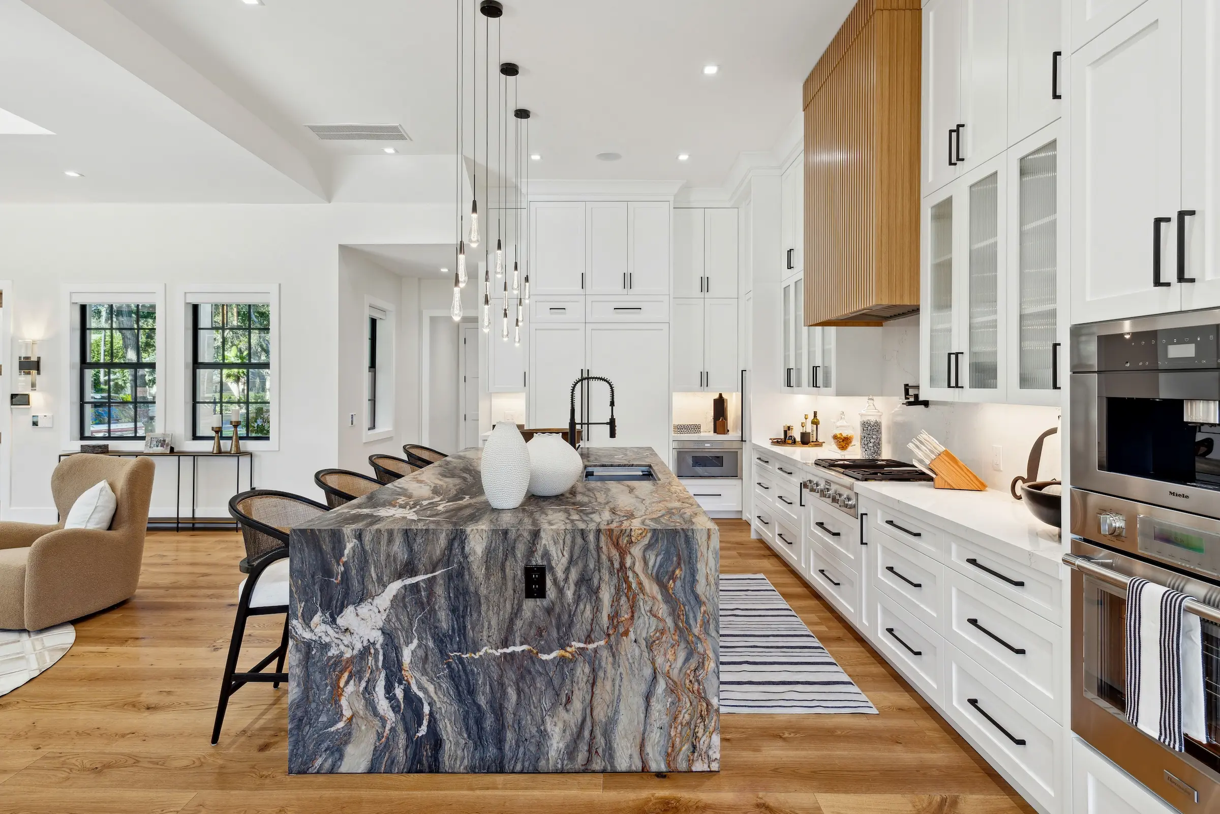 Timber & Tone completed kitchen island with marble countertop