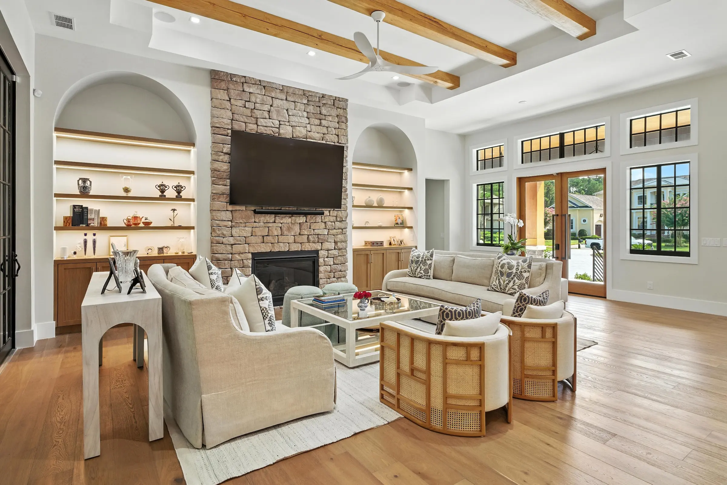 Coastal Craft completed kitchen with white cabinetry and wood island