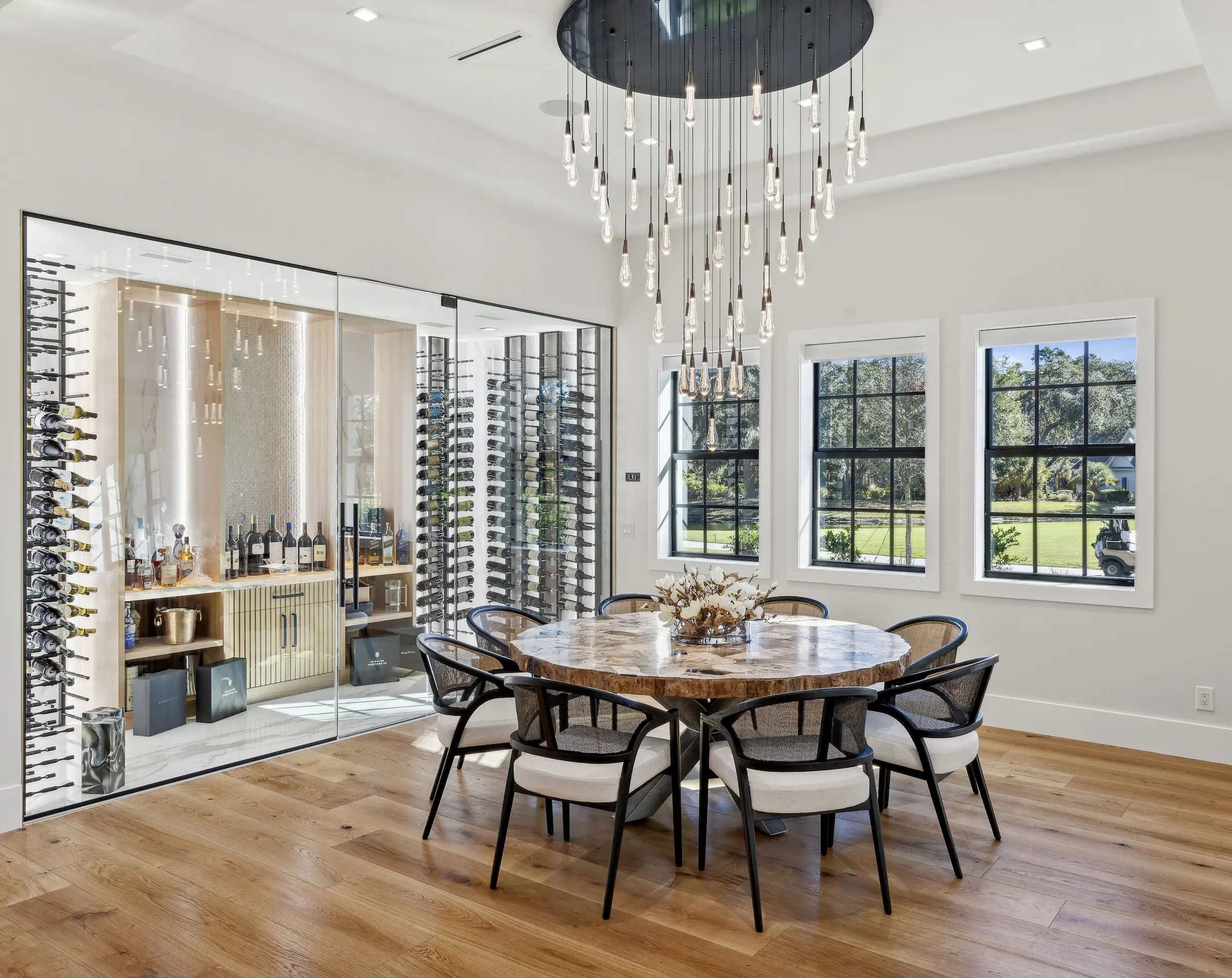 Timber & Tone completed kitchen with wood island and white cabinetry