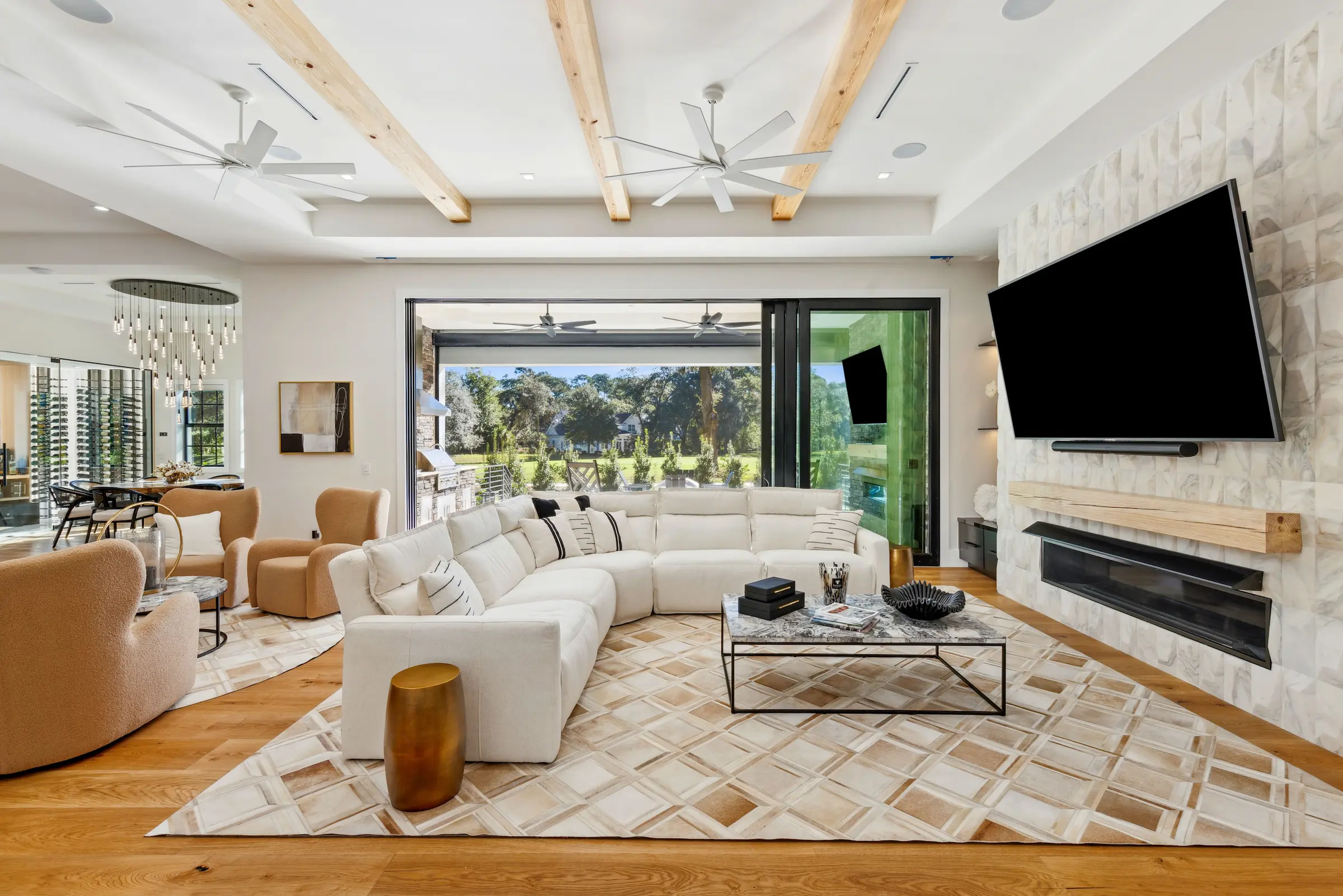 Timber & Tone completed fireplace and custom built-in shelving